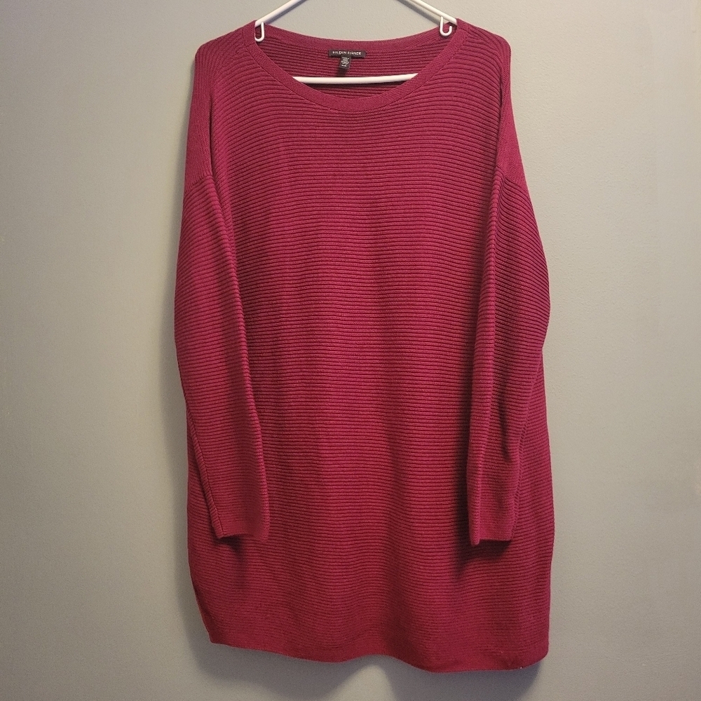 Eileen Fisher Silk Cashmere Bateau Neck Knit Sweater Hibiscus Pink Large EUC - Picture 3 of 6